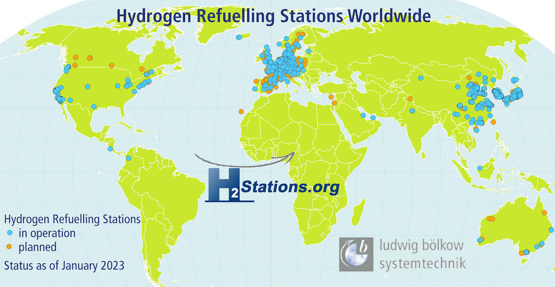 Weltweit gibt es 814 Wasserstofftankstellen – 105 sind es in Deutschland
